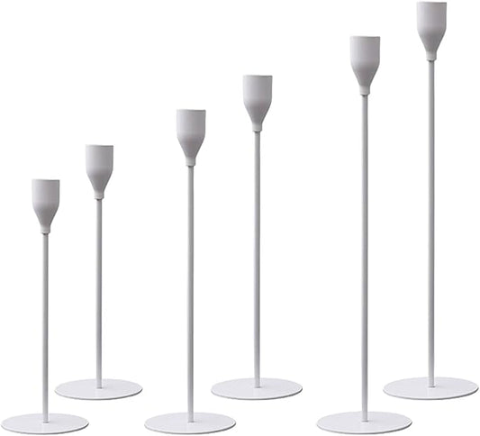 Candlestick Holders Set of 6 Taper Candle Stick Holders, Mantel White Candlestick Holders for 3/4" Taper&Led Candle, Elegant Candle Holder Centerpiece for Wedding/Party/Dinning/Anniversary