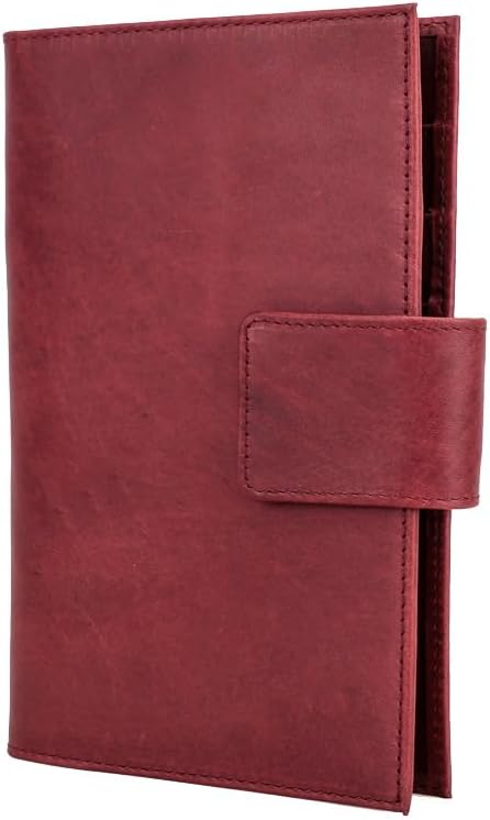 Unisex Genuine Leather Wallet Retro Crazy Horse Leather RFID Blocking Family Travel Passport Holder Slot (Red)