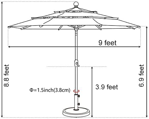 EliteShade USA 10-Year-Non-Fading Solar 9ft 3 Tiers Market Umbrella with 80 LED Lights Patio Umbrellas Outdoor Table with Ventilation,Natural