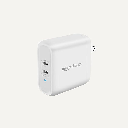 Amazon Basics 36W Two-Port USB-C Wall Charger for Tablets and Phones with Power Delivery - White, 2.34 x 1.09 x 2.21 in (PD36U-2TNB)