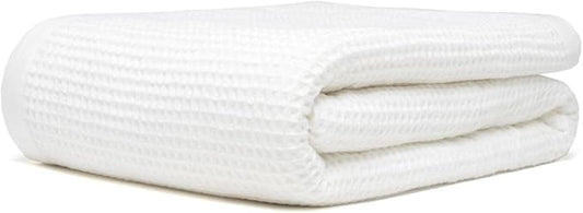 GOTS Certified Organic Cotton Waffle Weave Blanket, King Bed Size, 108"X90" Cozy Throw Blanket for Couch, Modern Home Decor, Comfy Waffle Blanket & Soft Bed Blankets -White