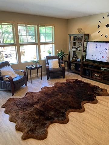 LAMBZY Faux Sheepskin Super Soft Hypoallergenic Silky Shag Rug for Living Room, Kids Room, Sofa (Duo Decto 12 Pelts 6'x12', Brown)