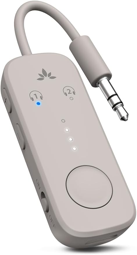 Avantree Relay - Premium Airplane Bluetooth Adapter with Advanced Qualcomm Chipset, 2 Headphones Support, 25hrs Play Time, aptX Adaptive & HD Audio Transmitter for Airpods, Bose & Travel Flight