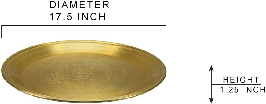 Serene Spaces Living 17.5" Brass-Look Aluminum Round Tray, Handcrafted in India, Decorative Vanity Tray, Organizer, Serving Platter, Fruit Holder, Candle Holder for Coffee Table, Catchall Tray