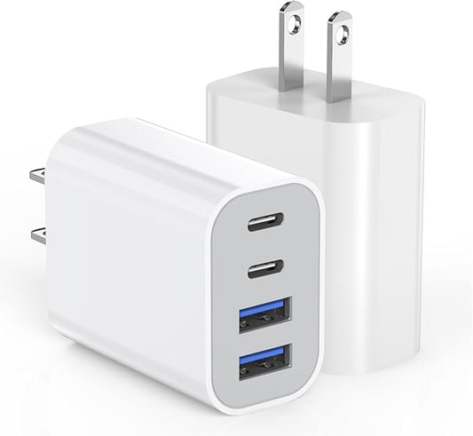 40W iPhone 17 16 Charger Block,2Pack 4-Port Fast USB C Charger Blocks,Multiport PD Power Adapter & QC Phone Charging Apple Adapter for iPhone 17 Air/17 Pro Max/16e/16 Pro/15/15Pro Max/14/13/12/11/iPad