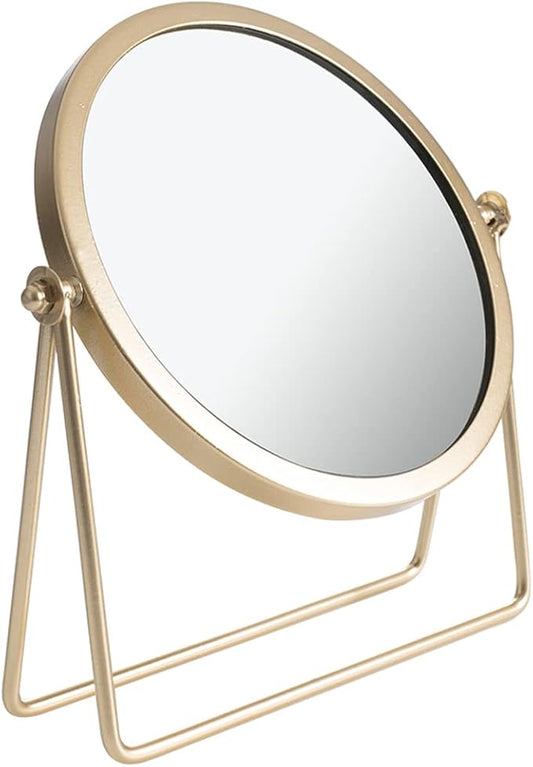 LONGSHENG - SINCE 2001 - Makeup Mirror Single Sided Vanity Mirror Vintage Metal Cosmetic Mirror Round Beauty Mirror Make Up Mirror 6.49inch for Dresser Vanity Table Desk - Gold