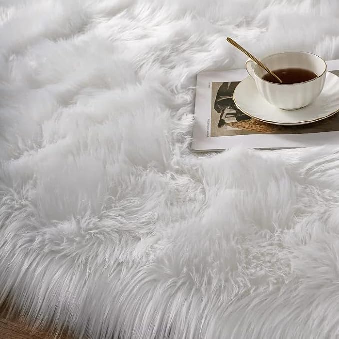White Faux Sheepskin Shag Fur Runner Rugs for Living Room Bedroom Fluffy Washable Furry Area Rug 2x6 Nursery Rug Teen Room Décor