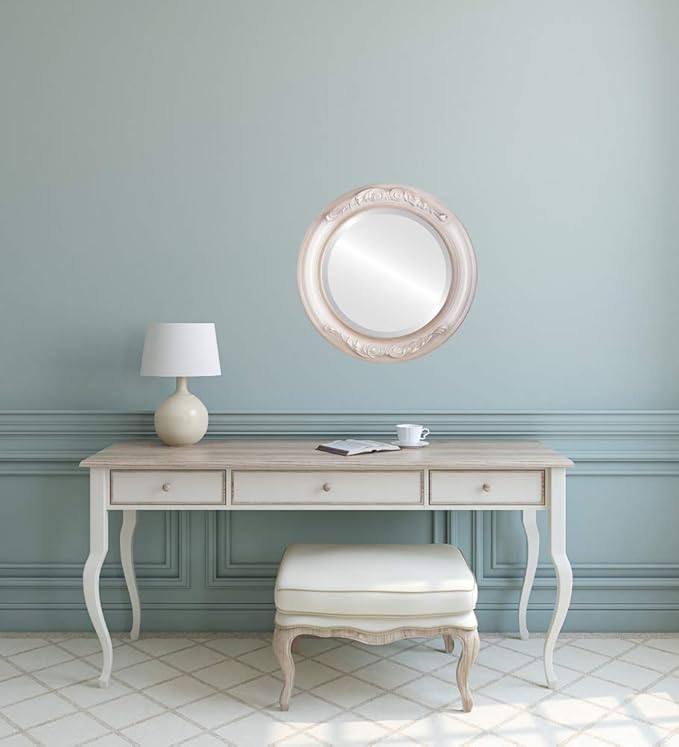 OVALCREST Round Beveled Wall Mirror for Home Decor - Florence Style - Taupe - 22x22 Outside Dimensions