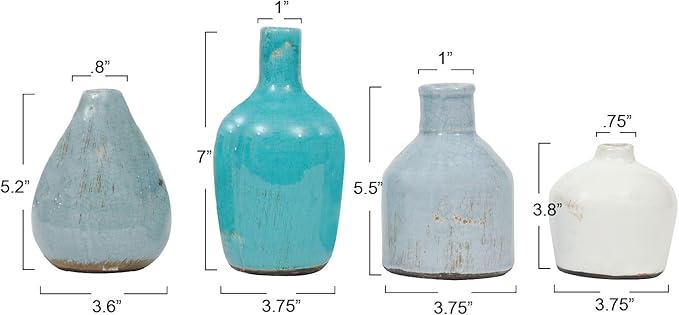 Creative Co-Op Blue & Ivory Terracotta Vases (Set of 4 Sizes) (Pack of 3)