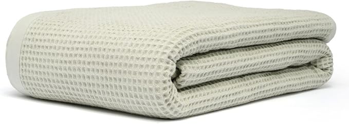 GOTS Certified Organic Cotton Waffle Weave Blanket, Throw Bed Size, 50"X60"Cozy Throw Blanket for Couch, Modern Home Decor, Throw Blankets,Comfy Waffle Blanket Soft Bed Blankets -Sea Foam