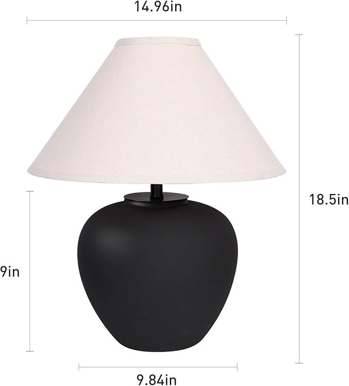 Ceramic Pot Table Lamp 18.5 inch Circular Frosted Nightstand Lamp, Tapered Fabric Shade Bedside, Ceramic Decorative for Living Room Bedroom House Office Entryway, TL1