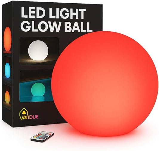 Vandue Color-Changing LED Light Ball – Rechargeable Glow Sphere with Remote – IP65 Waterproof RGB Night Light for Indoor/Outdoor, Pool, Garden, Party & Decor (20 Inch)