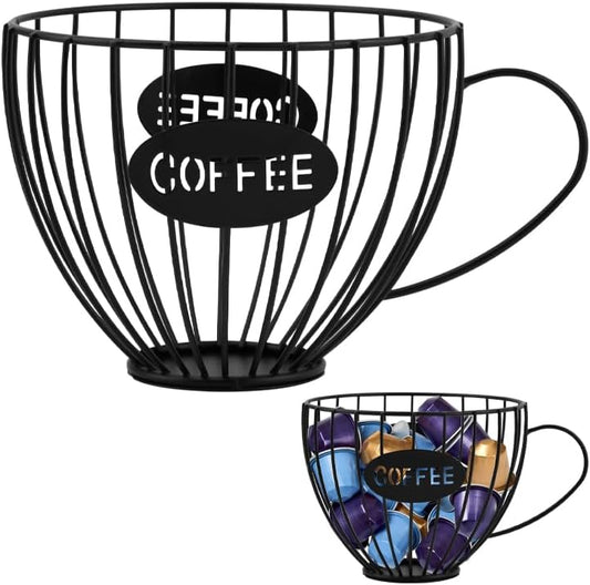 Coffee Pod Holder Large Capacity K Cup Holder for Counter,Coffee Filter Holder Black Wire Coffees Storage Basket for Kitchen Countertop,Coffees Bar,Coffe-e Station Organizer