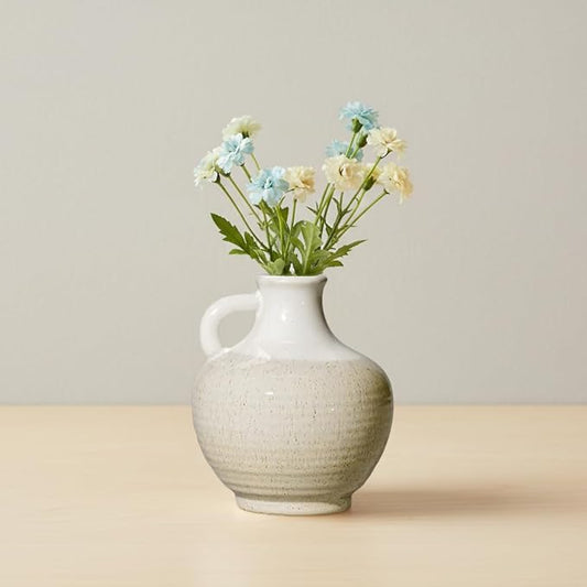 Sunddo Beige Ceramic Vase - 6 Inch Small Modern Vase with 1 Handles, Pitcher Farmhouse Vases Home Decor, Neutral Beige Centerpiece for Living Room Bedroom Table and Kitchen Shelf Decorative
