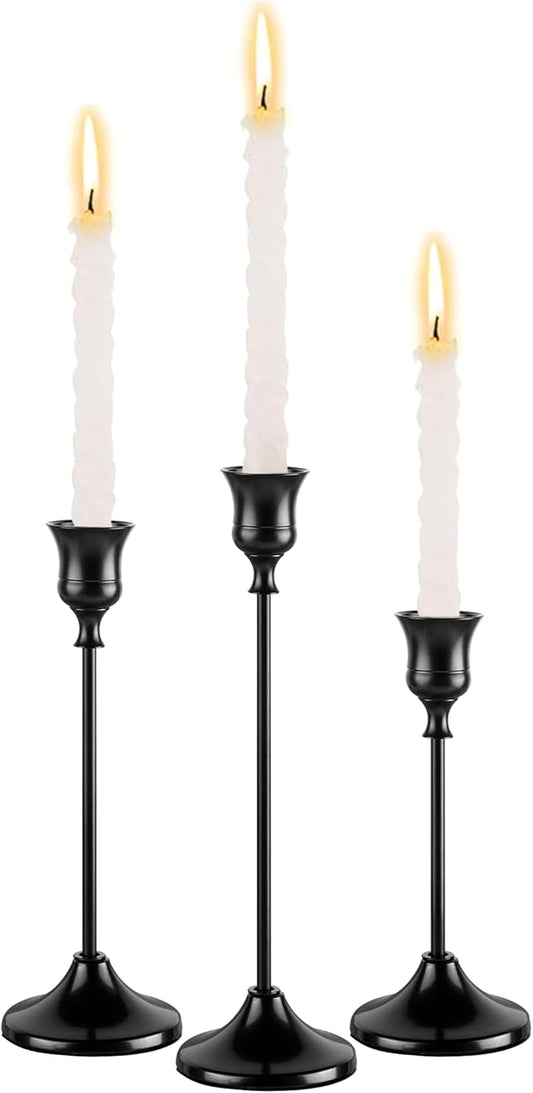 Taper Candle Holders, Tall Vintage Metal Candlestick Holders, 3 PCS Black Candle Sticks Holders for Home Decor Table Centerpiece Wedding Housewarming Festival, Black, 1 Set (3 pcs)