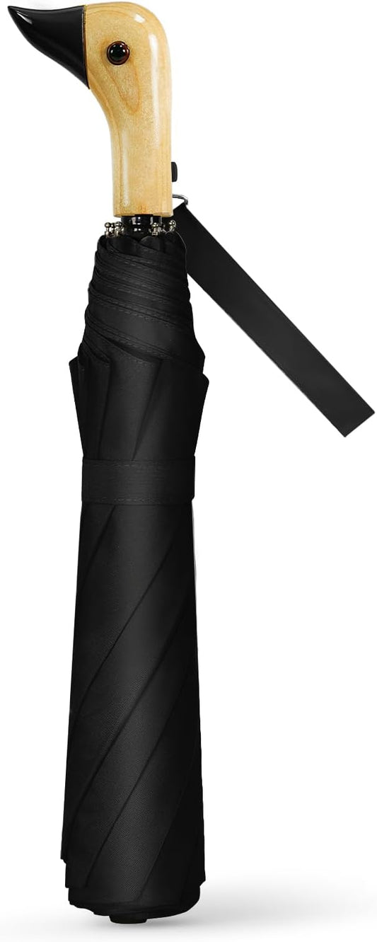 Duck Handle Umbrella Kids - Compact Portable Folding Lightweight Small Strong Wooden Duck Windproof Travel Umbrella for Kids Gifts