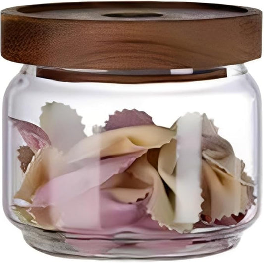 Viovian 10 OZ Glass Jar with Wooden Lid Clear Glass Coffee Storage Jars Airtight Kitchen Food Canister for Sugar Candy Cookie Spice Nuts Tea 300ML