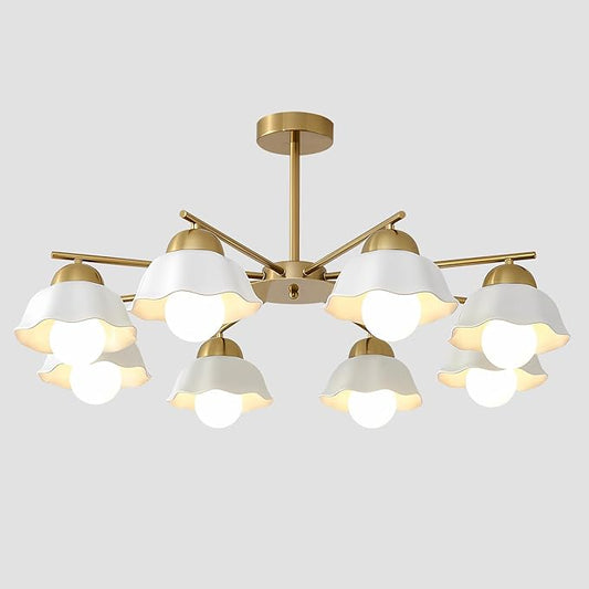 8 Lights Gold Sputnik Chandelier Light Fixture Large Mid Century Modern Milk Glass Sputnik Ceiling Lighting Fixtures Nordic Semi Flush Mount Ceiling Light Fixture for Living Room MCL08-8 GD