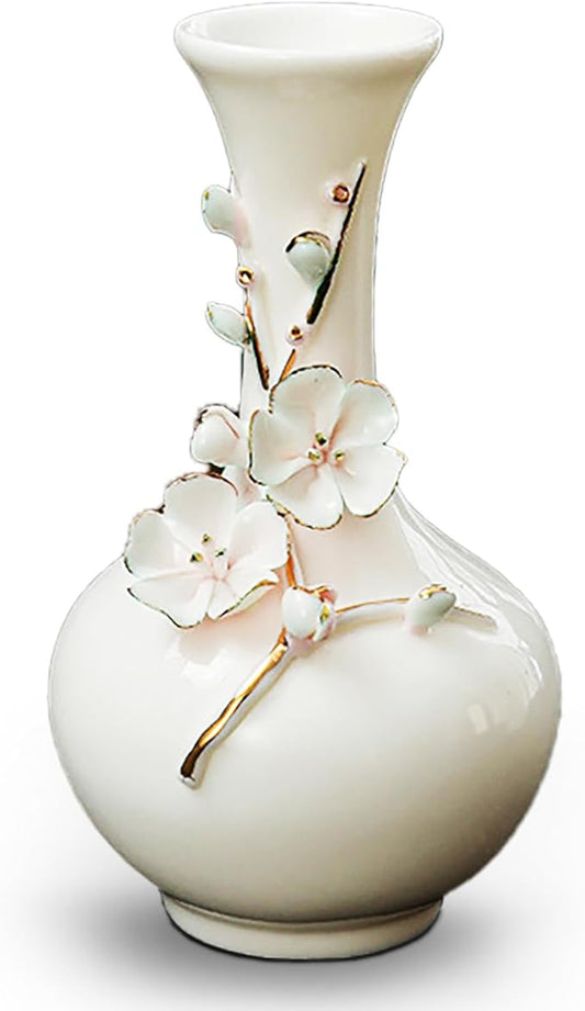 MTME Porcelain vase with Flowers, Plum Blossom, Memorabilia, Wedding Gifts, Aesthetic Sculpture Home décor (White)