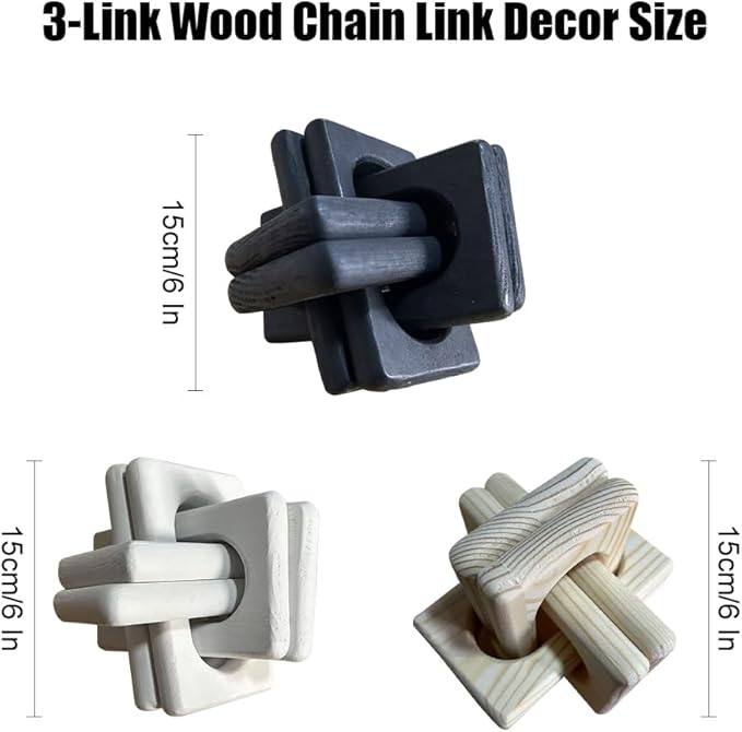 Wood Knot Chain Link Decor,6 in 3 Link Wood Knot Decor,Single or Double Links Hand Carved Decorative Links Knots Accents for Coffee Table,Bookshelf,Entryway Desk,Shelves (Double-White)