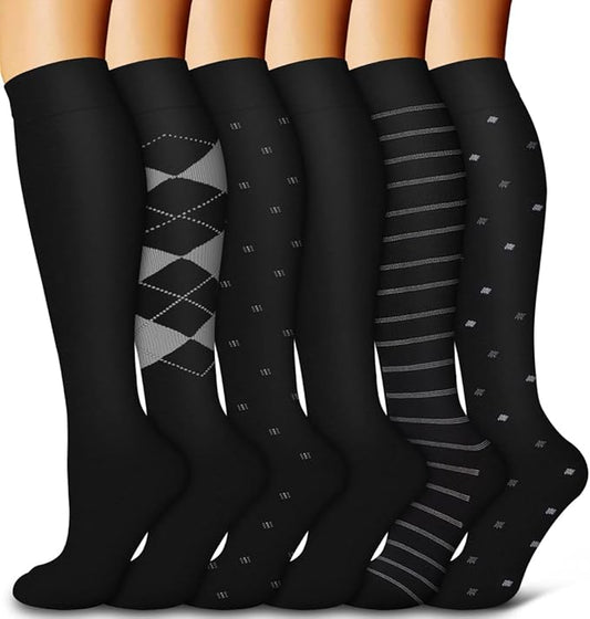 Bluemaple 6 Pack Copper Compression Socks for Women and Men Circulation-Best Support for Medical, Running,Nursing,Athletic