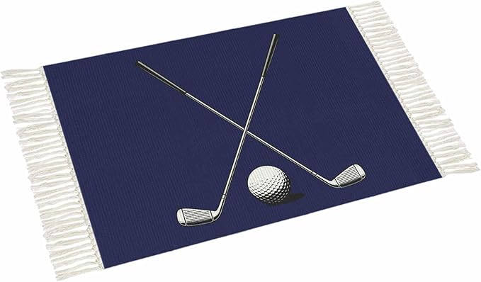 Navy Blue Large Runner Rug 4X6 Ft Living Room Area Rug, Washable Woven Sports Golf Ball Throw Carpet with Tassel, Non-Shedding Modern Minimalist Art Bedroom Office Carpets
