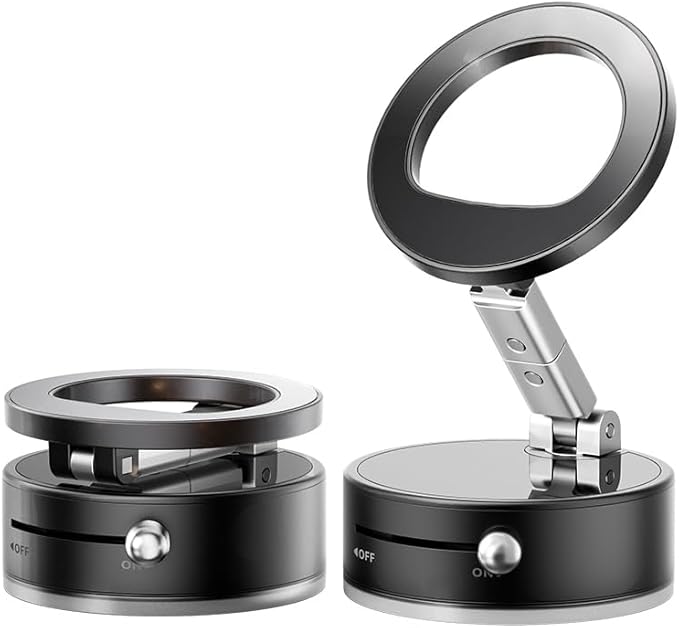 BISART Vacuum Magnetic Car Phone Holder – 360° Rotatable, Reinforced 96LBS Suction Cup Mount Compatible with MagSafe for iPhone & Android, Portable for Car, Gym & Mirror (A7-Black)