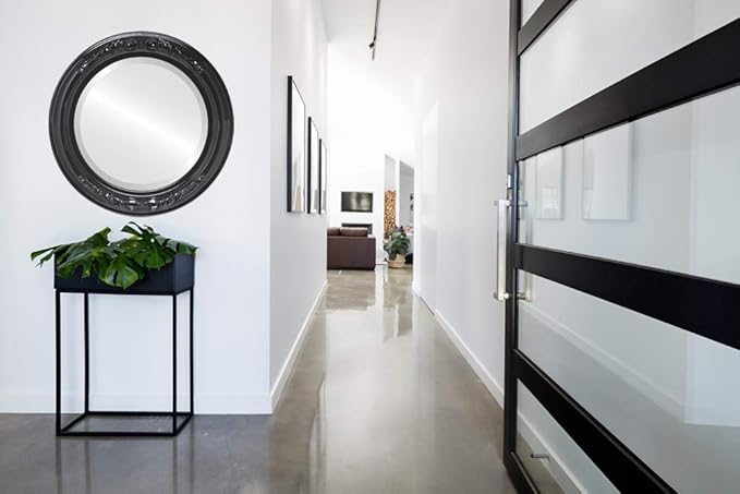 OVALCREST Round Beveled Wall Mirror for Home Decor - Florence Style - Gloss Black - 18x18 Outside Dimensions