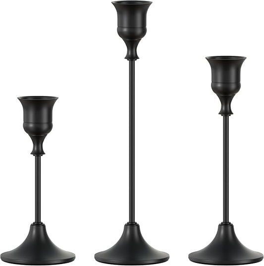 FSyueyun Black Candle Holder Set of 3, Elegant Metal Candlestick Holders for Vintage Taper Candle Holders, Perfect for Table Centerpieces, Fireplace Mantels, Home Decor, Weddings and Party Decorations