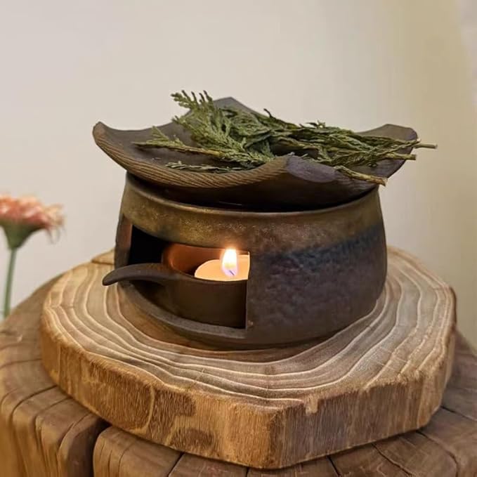 Ceramic Aromatherapy Burner, Tea Light Candle Holder and Essential Oil Diffuser, Natural Fragrance Warmer for Home or Office, Candle and Wax Melt Warmer, Meditation Incense Burner Set