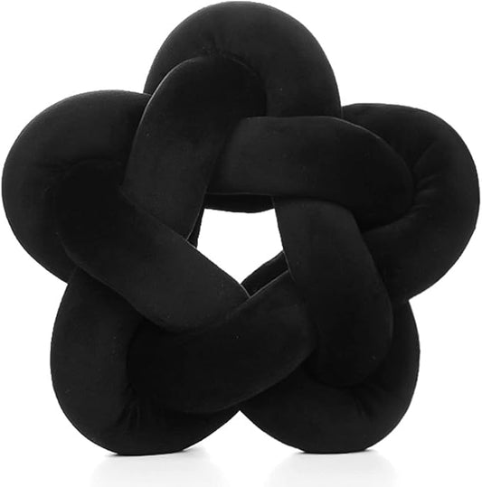 Knot Plush Throw Pillow Handmade Knotted Star Pillow Soft Sofa Lumbar Cushion Stuffed Star Cushion Home Office Children Room Decor, Black