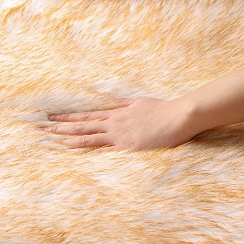 Fluffy Faux Fur Rug White Yellow Sheepskin Area Rug,4x6 Ft Ultra Soft Shaggy Plush Rug for Bedroom Bedside Living Room Nursery Kids Room