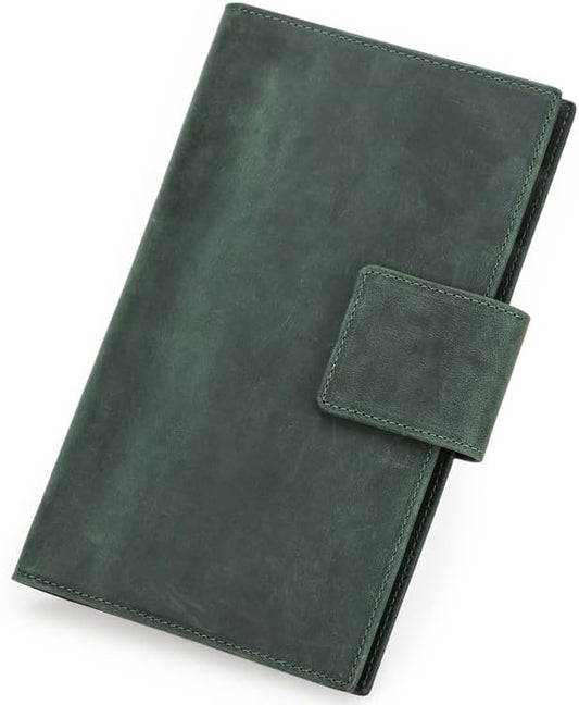 Unisex Genuine Leather Wallet Retro Crazy Horse Leather RFID Blocking Family Travel Passport Holder Slot (Green)