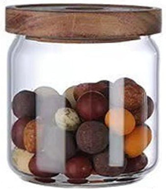 Viovian 16 oz Glass Coffee Jar with Wooden Lids Clear Glass Storage Canister Jars for Food Kitchen Tea Sugar Cookie Candy Nuts Counter Pantry 500ML