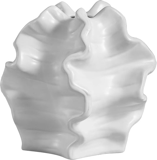 Tongyu Home Ceramic White Artistic Coral Vase, Wabi-Sabi Modern Decor Sculpture for Home, Unique Centerpiece for Living Room, Bedroom, Office
