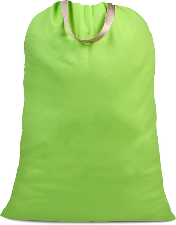 Cotton Canvas Laundry Bag with Handles & Drawstring Straps, Heavy Duty Extra Large Laundry Bags for Laundromat and Household, 25.5x34 Inch, Green