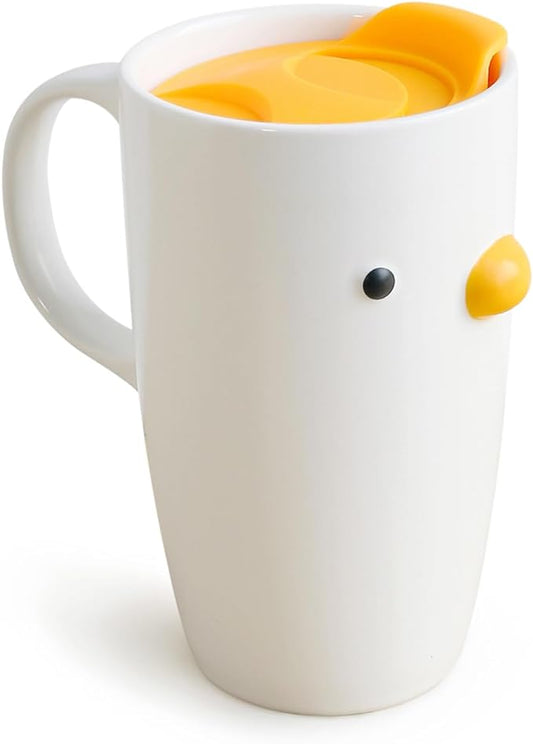 PURROOM Duck Coffee Mug with Lid, Travel Cup with Handle & Sealed Lid. 20 oz Cute Chick Tall Cup, Safety Ceramic. Best Gifts For Coffee Lover.