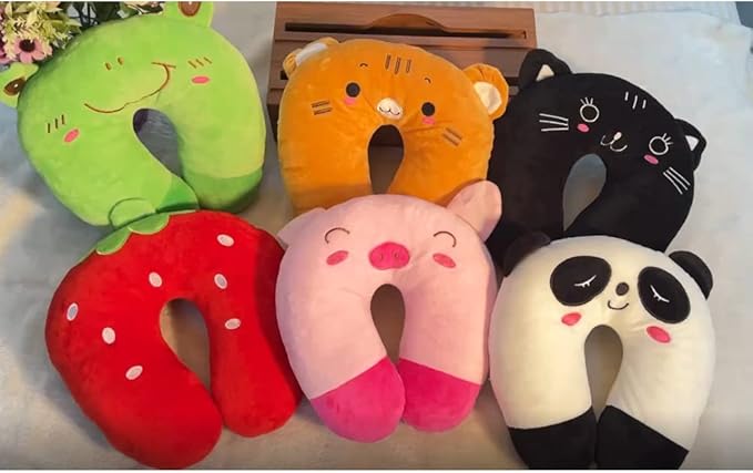 EKDJKK Travel Pillow for Kids, Cute Animal Neck Pillow Support U Shaped Cushion Plush Soft Rest Reading Pillow Sleeping Pillow for Airplane Train Car (Black Cat)