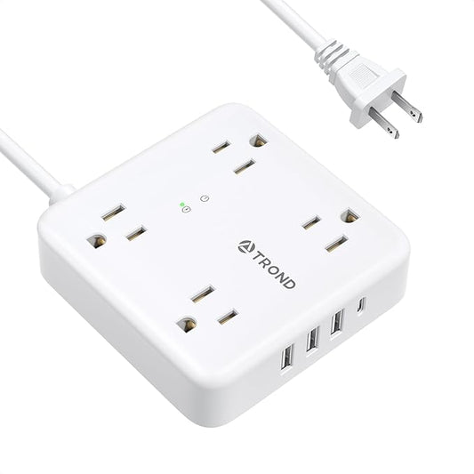 TROND 2 Prong Power Strip: 1440J Surge Protector, 5ft Extension Cord with Multiple AC Outlets & USB Ports, Wall Mount Adapter for Non-Grounded Plug, White