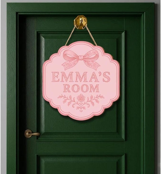 Custom Door Sign With Pink Bow, Personalized Baby Room Wall Decoration, Inspired Entry Display, Elegant Pastel Name Plaque, Charming Gift For New Parents Doorsign_281125_SR6_2