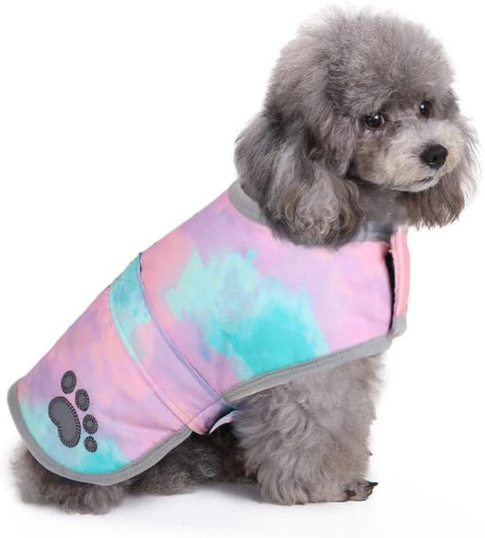 Queenmore Dog Winter Coat, Cold Weather Fleece Jacket for Dogs, Waterproof Reflective Reversible, for Small, Medium and Large Dogs (Tie-Dye, XS)