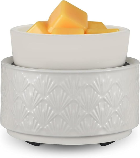 mocosa Ceramic Wax Warmer Wax Melt Warmer for Scented Wax 3-1 Electric Candle Warmer Home Fragrance Wax Burner for Mom Women(White-Fan Shaped)