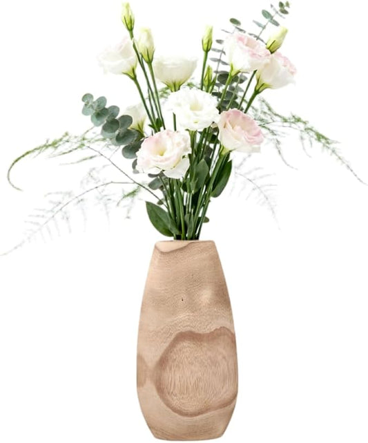 Handmade Eco-Friendly Wooden Vase Set - Natural Solid Paulownia Wood Vases for Home Decor, DIY Hand-Painted Design, Unbreakable Decorative Gift Set (7”, 10”, 12”) (Light Conical Vase 5.7×10.6in)