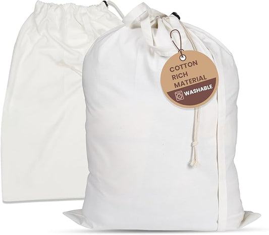 LFH Home Large Premium 1pack Cotton Canvas Laundry Bag with Drawstring and Handles Heavy Duty, Multi-Use, Washable for Home, Travel, College or Storage 18x26 -White