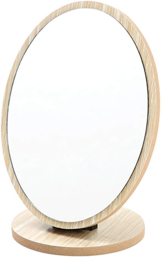 Aestivate Oval Compact Table Mirror - Wood Framed Desktop Mirror with 90 Degree Rotation for Makeup & Cosmetic