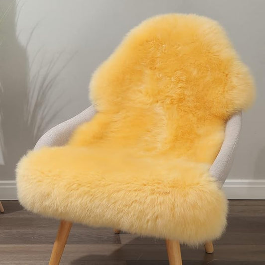 LLB Genuine Sheepskin Area Rug Wool Rug Fur Carpet Fluffy Shaggy Fur Rug for Living Room Kids Bedroom Real Sheepskin Throw Lambskin Rugs Sofa Mat Chair Seat Covers (Yellow, 2 x 3 ft Sheepskin)