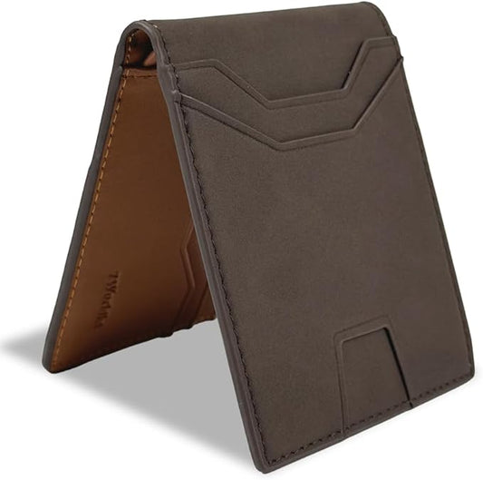 7worldlet Slim RFID Blocking Wallets for Men Synthra™ Ultra Leather Bifold Minimalist Wallet 11 Cord Holder Thin Mens Wallet with Gift Box (Brown+Light Brown)