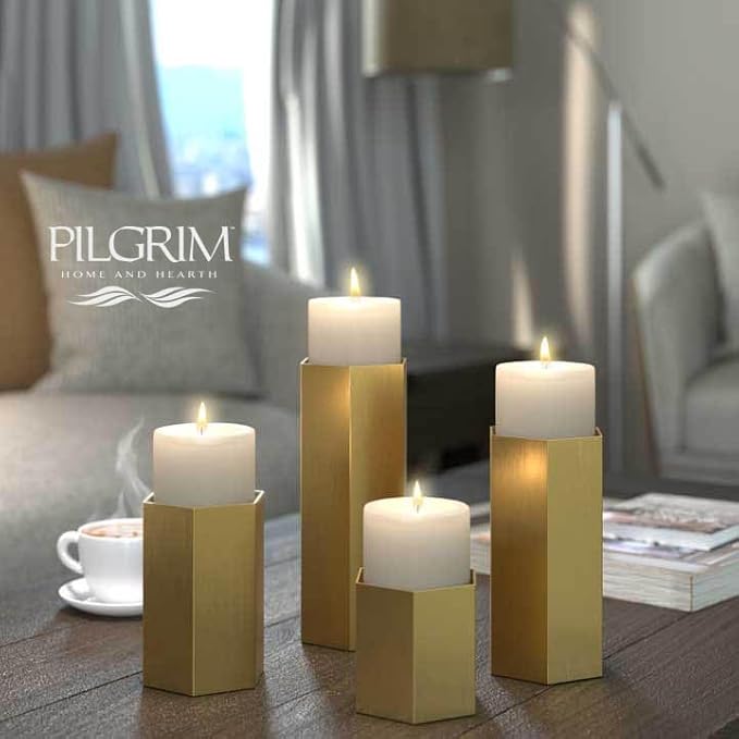 Pilgrim Home and Hearth Luxury Brass Hexagon Candle Holder 10 inch Tall