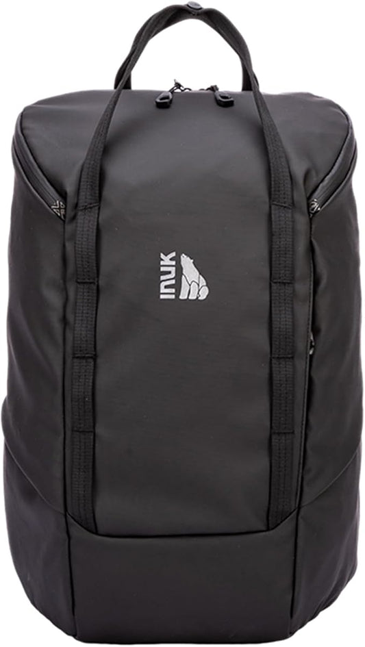 INUK Laptop Backpack for College Students & Work, 25L Lightweight Waterproof Backpack for Business Travel, Hiking Daypack with Padded Sleeve and Safety Whistle, Made from Recycled Materials，Black