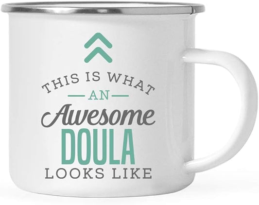 Andaz Press 11oz. Stainless Steel Campfire Coffee Mug Gift, This is What an Awesome Doula Looks Like, 1-Pack, Birthday Gift Ideas Coworker Him Her, Includes Gift Box